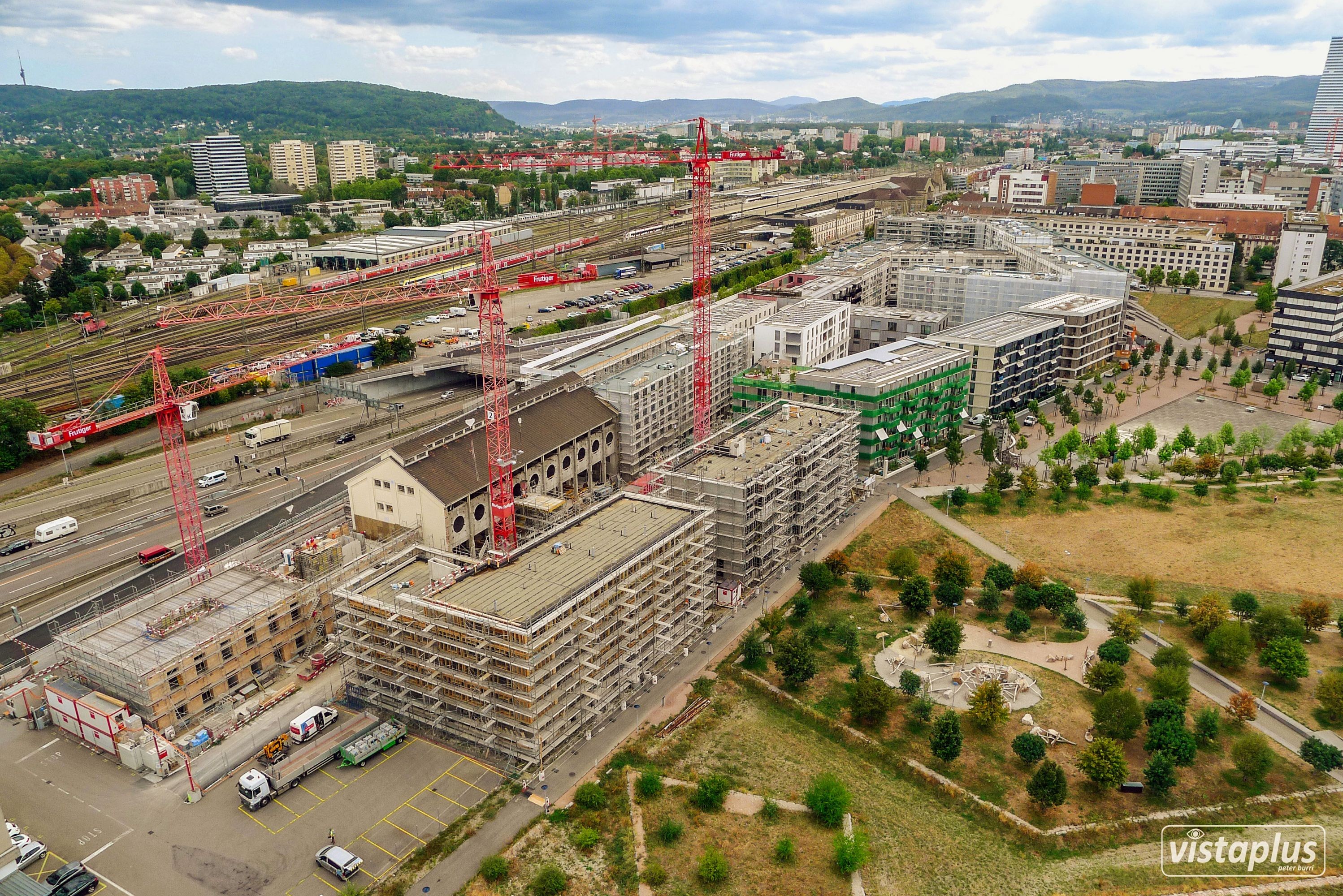 Die Erlenmatt Ost wächst und wächst, das Wohnatelierhaus befindet sich ganz links am Rand. 