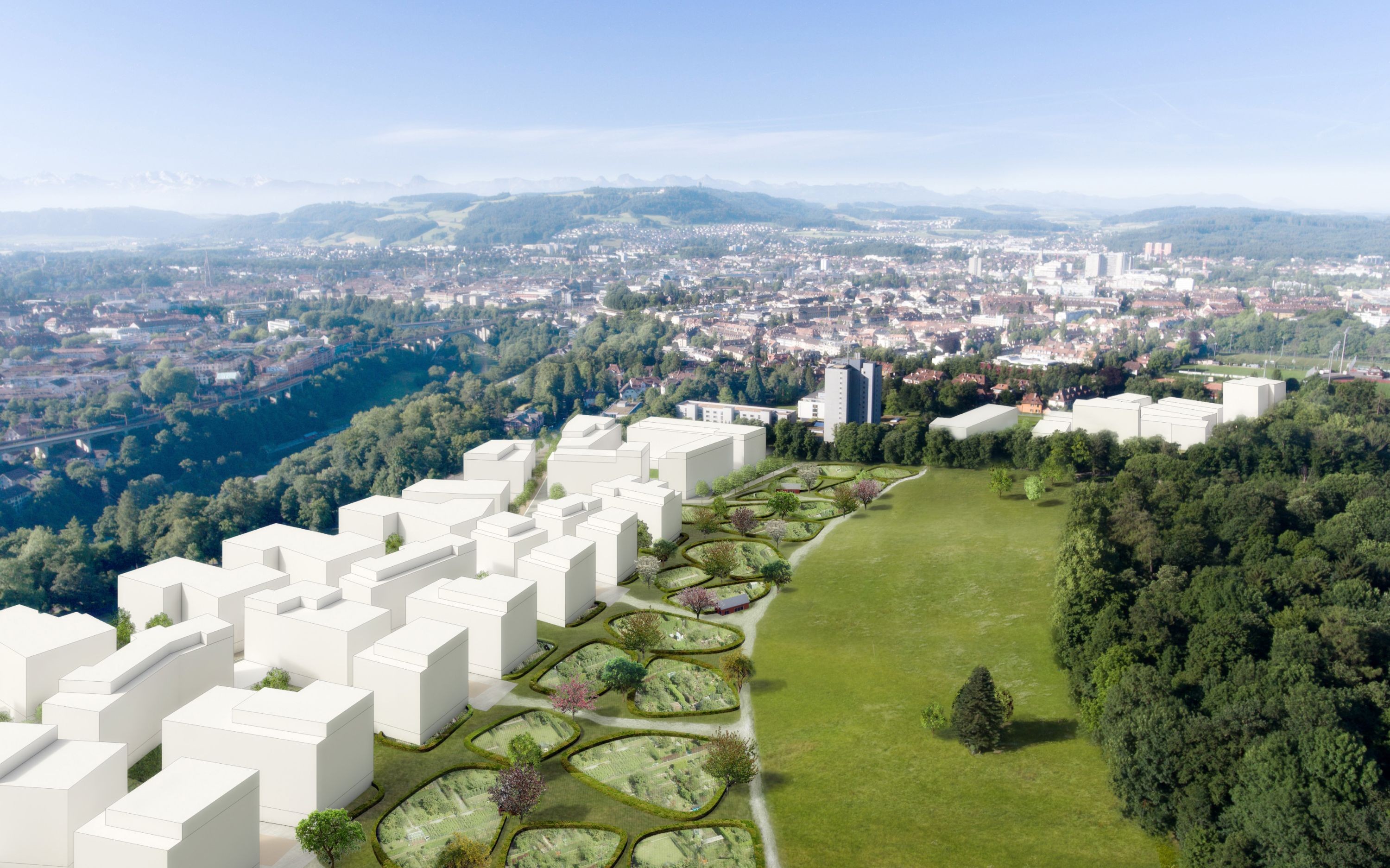 Das Siegerprojekt für den Städtebau und den Stadtteilpark auf dem Vierer- und Mittelfeld in Bern