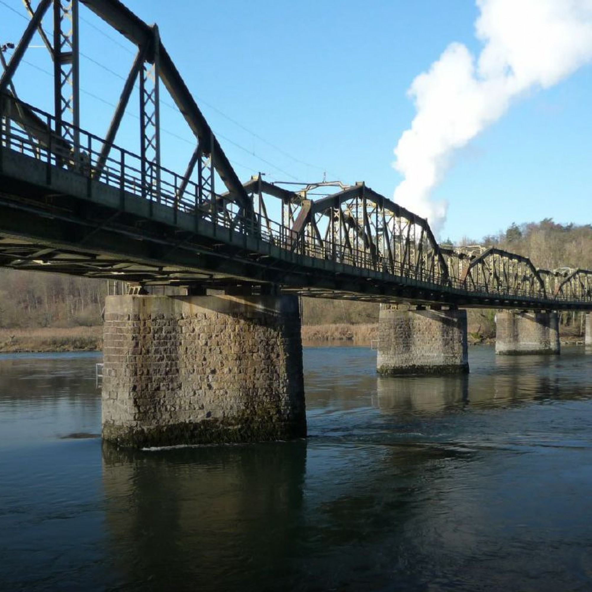 Die einspurige Bahnbrücke über die Aare zwischen den Stationen Koblenz und Felsenau ist 236 Meter lang