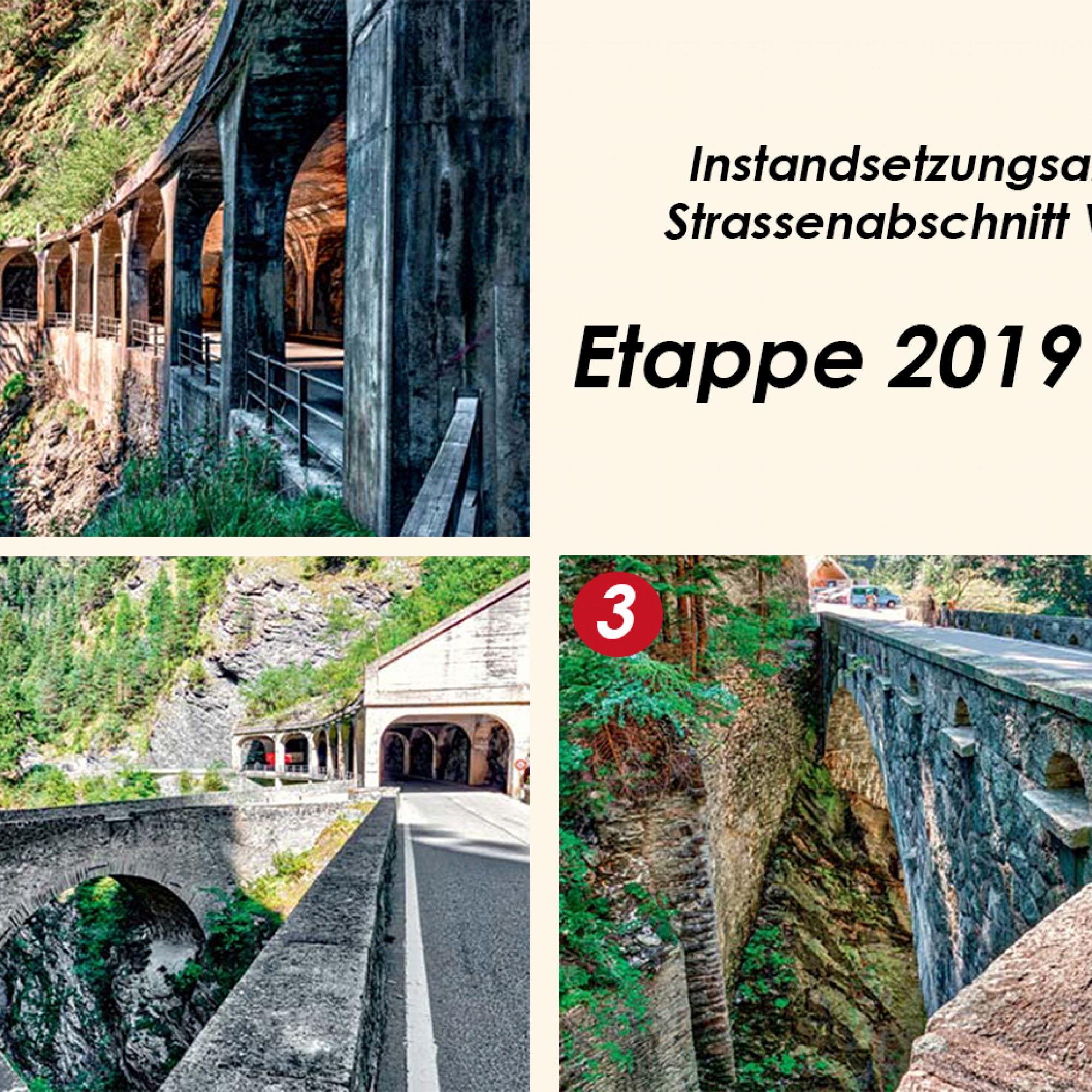 In der diesjährigen Etappe werden die Galerie Viamala 1 (Nr. 1) und die historische Wildenerbrücke (Nr. 2) saniert sowie die Holzgalerie rückgebaut. 2020 folgt die Instandsetzung der Viamala Brücke (Nr. 3).