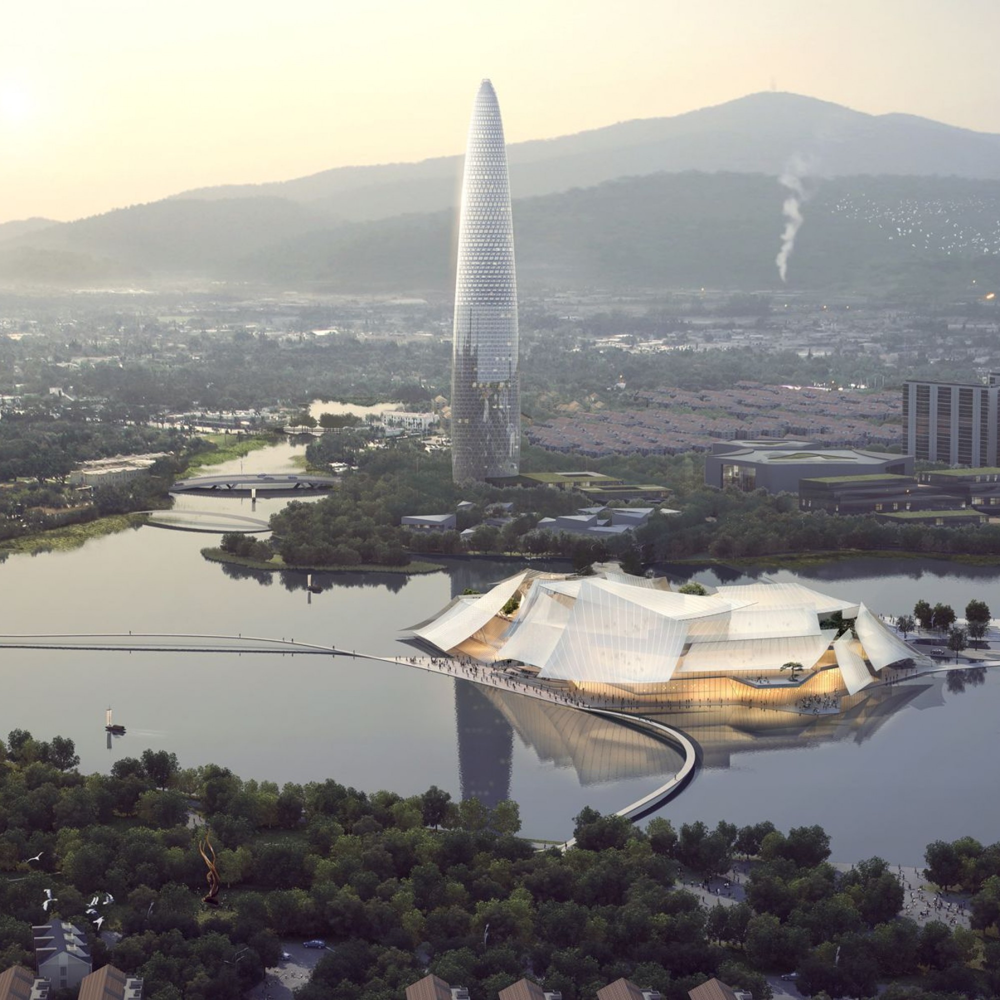 Das neue «Yiwu Grand Theatre» wird am Südufer des Yiwu-Dongyang-Flusses realisiert.