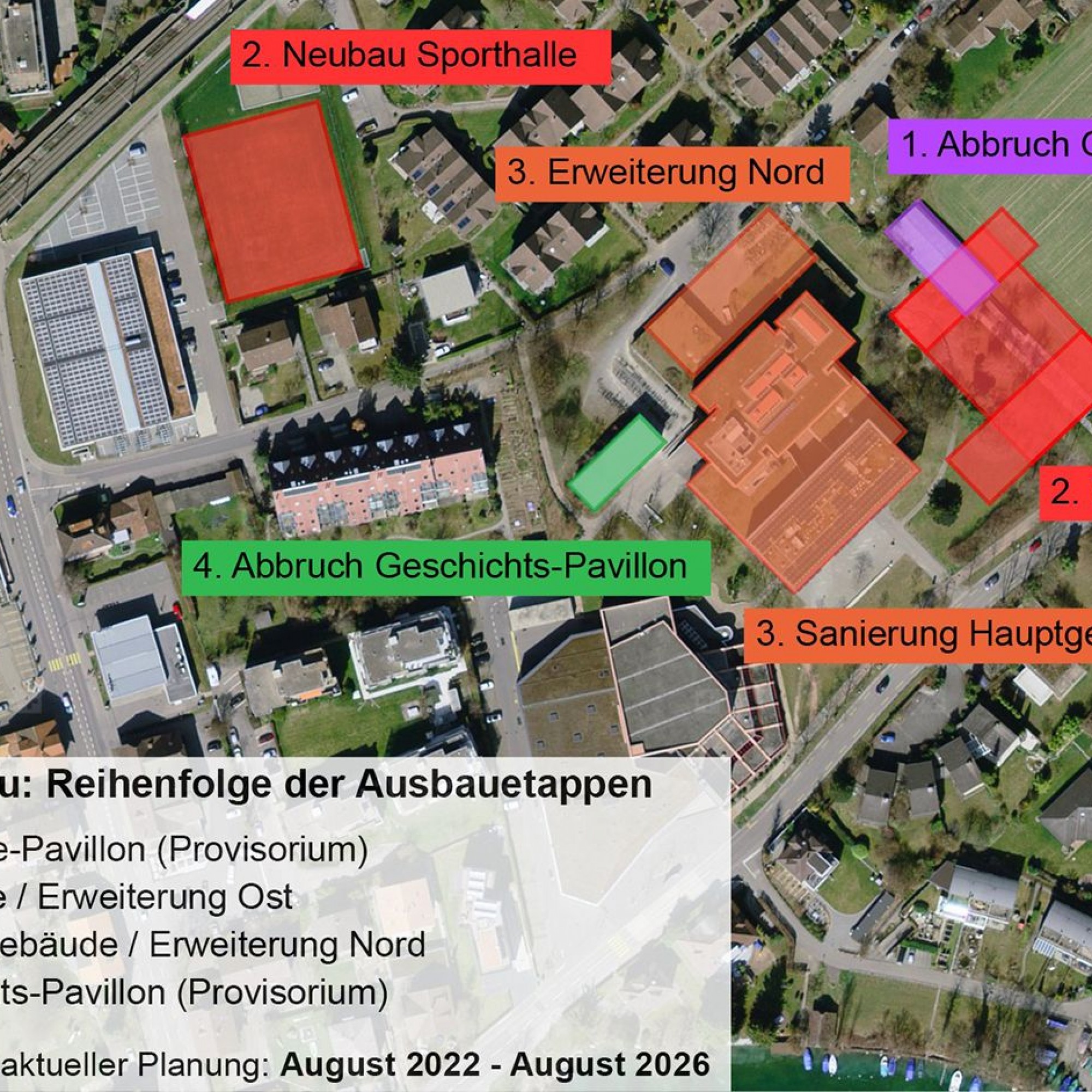 Reihenfolge der Ausbauetappen beim Standort Schadau vom Gymnasium Thun.