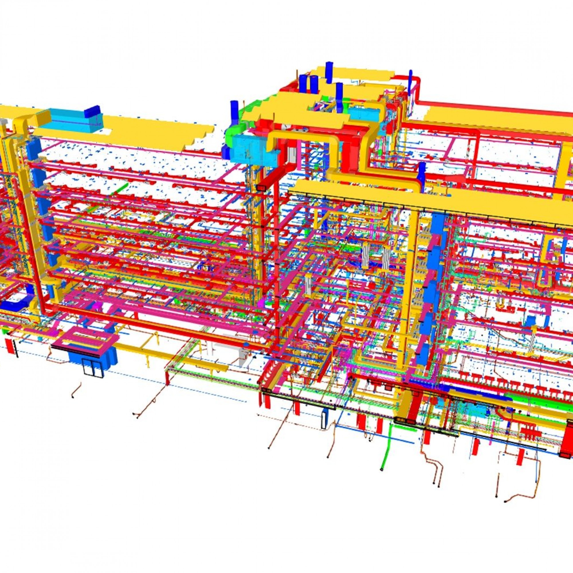 Blick ins Innenleben des Gebäudes: Die Visualisierung macht deutlich, welche komplexen Strukturen und Zusammenhänge der Gebäudetechnik zu koordinieren und für den Unterhalt zu berücksichtigen sind.