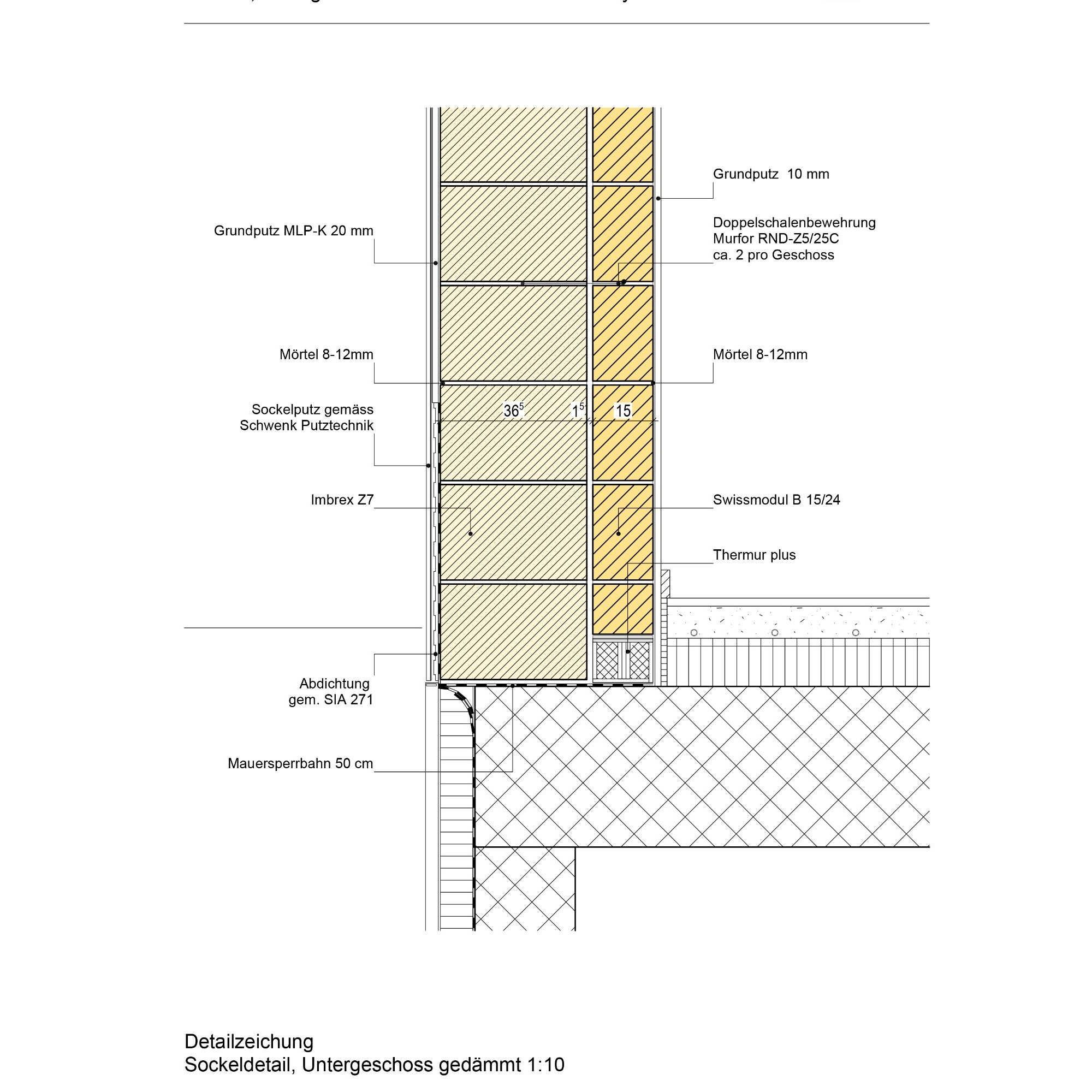 Sockeldetail, schematische Darstellung.