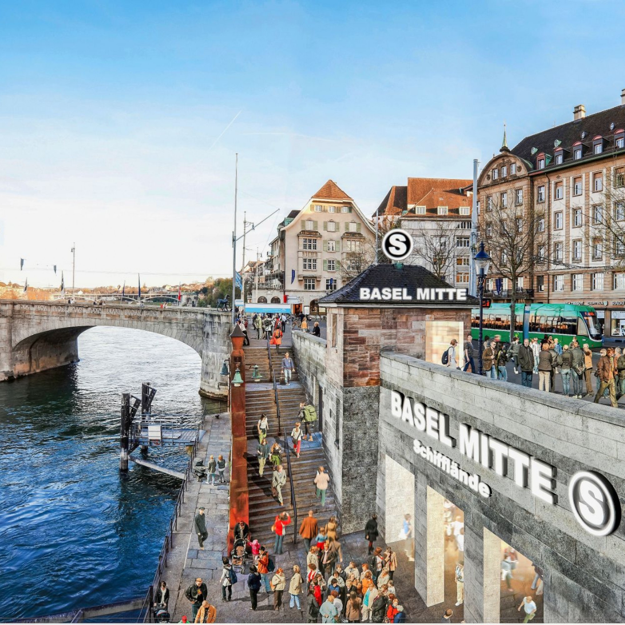 Basler Vision: S-Bahn-Haltestelle Mitte mit Ausgang an der Schifflände.