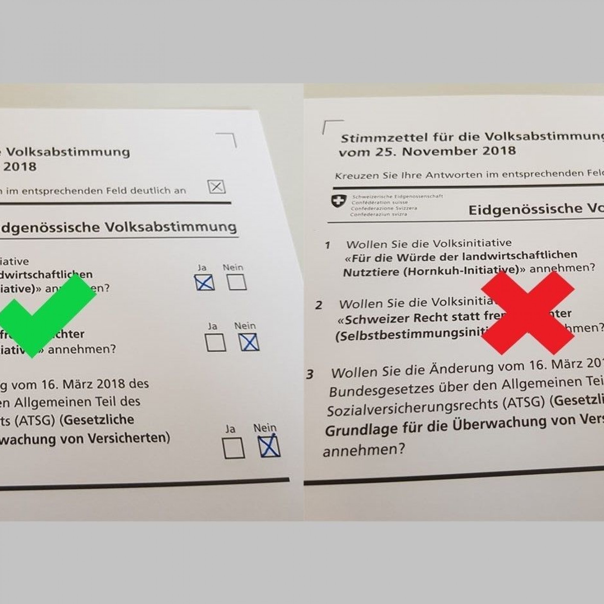 Richtiges und falsches Ausfüllen der neuen Luzerner E-Stimmzettel