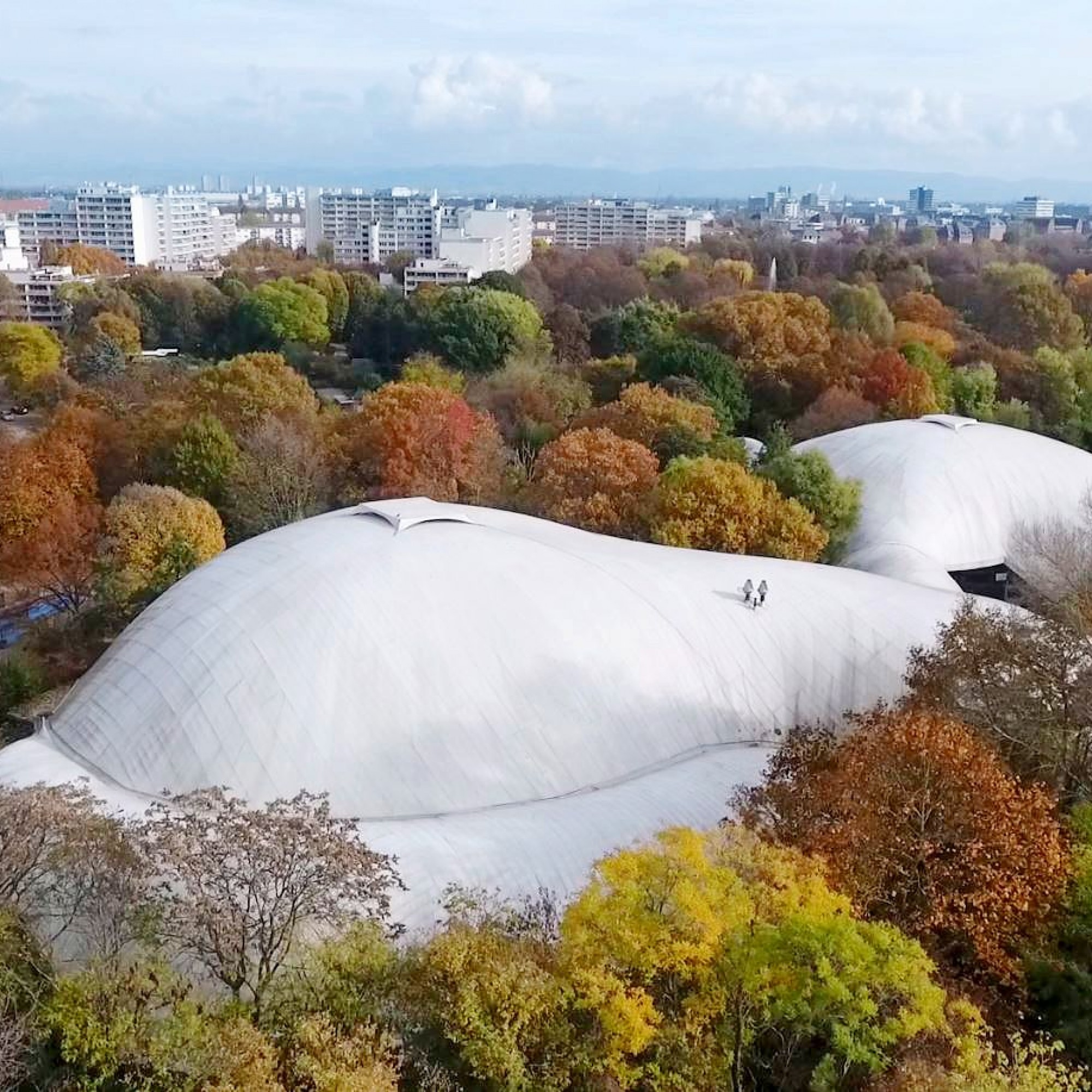 Multihalle von oben. Die «Zeit» bezeichnete sie in den 1970er-Jahren wenig schmeichelhaft einst als Kreuzung aus «Walfisch und Amöbe».