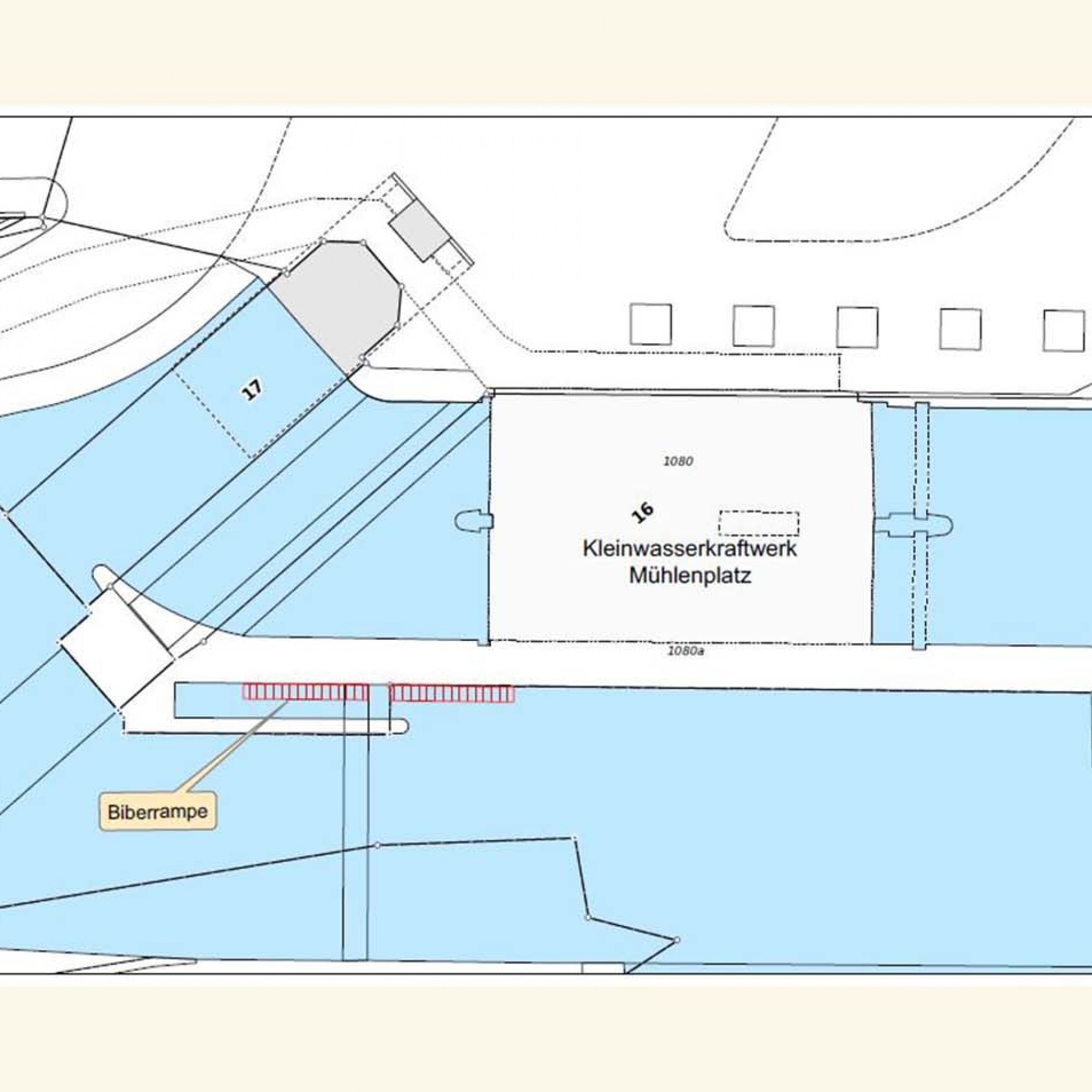 Situationsplan beim Kleinwasserkraftwerk Mühlenplatz