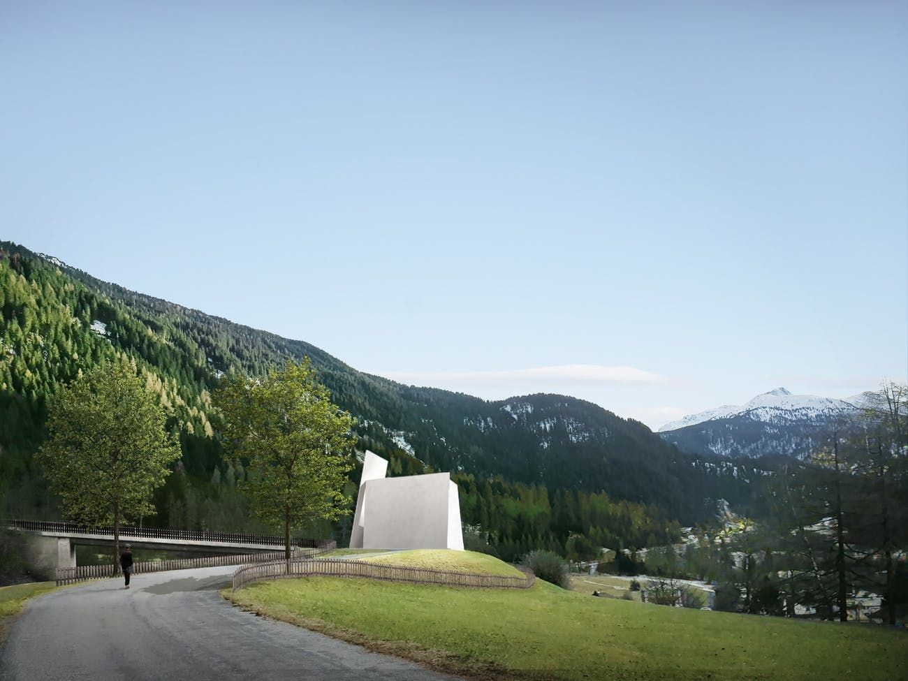 Visualisierung der ersten Autobahnkirche der Schweiz in Andeer