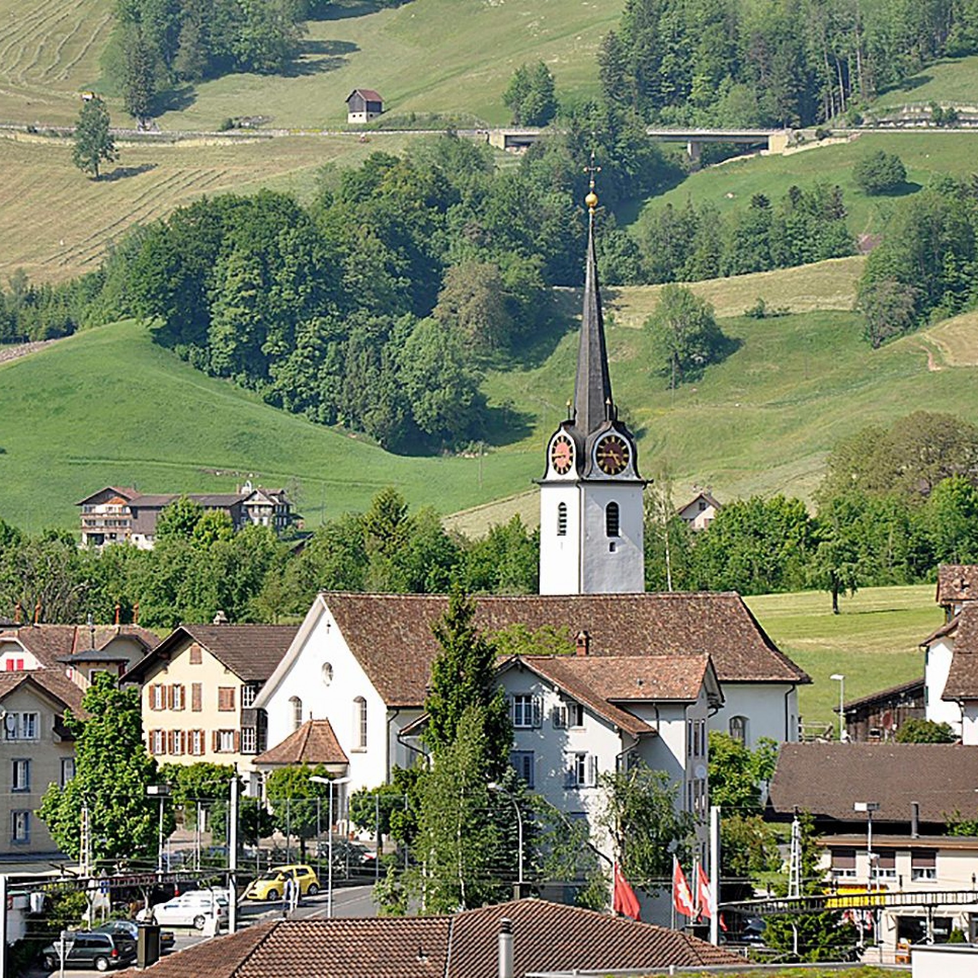 Blick auf Seewen und seine Kirche.