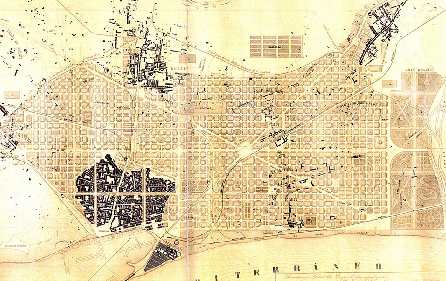 Originalplan der Stadterweiterung Barcelonas von 1859