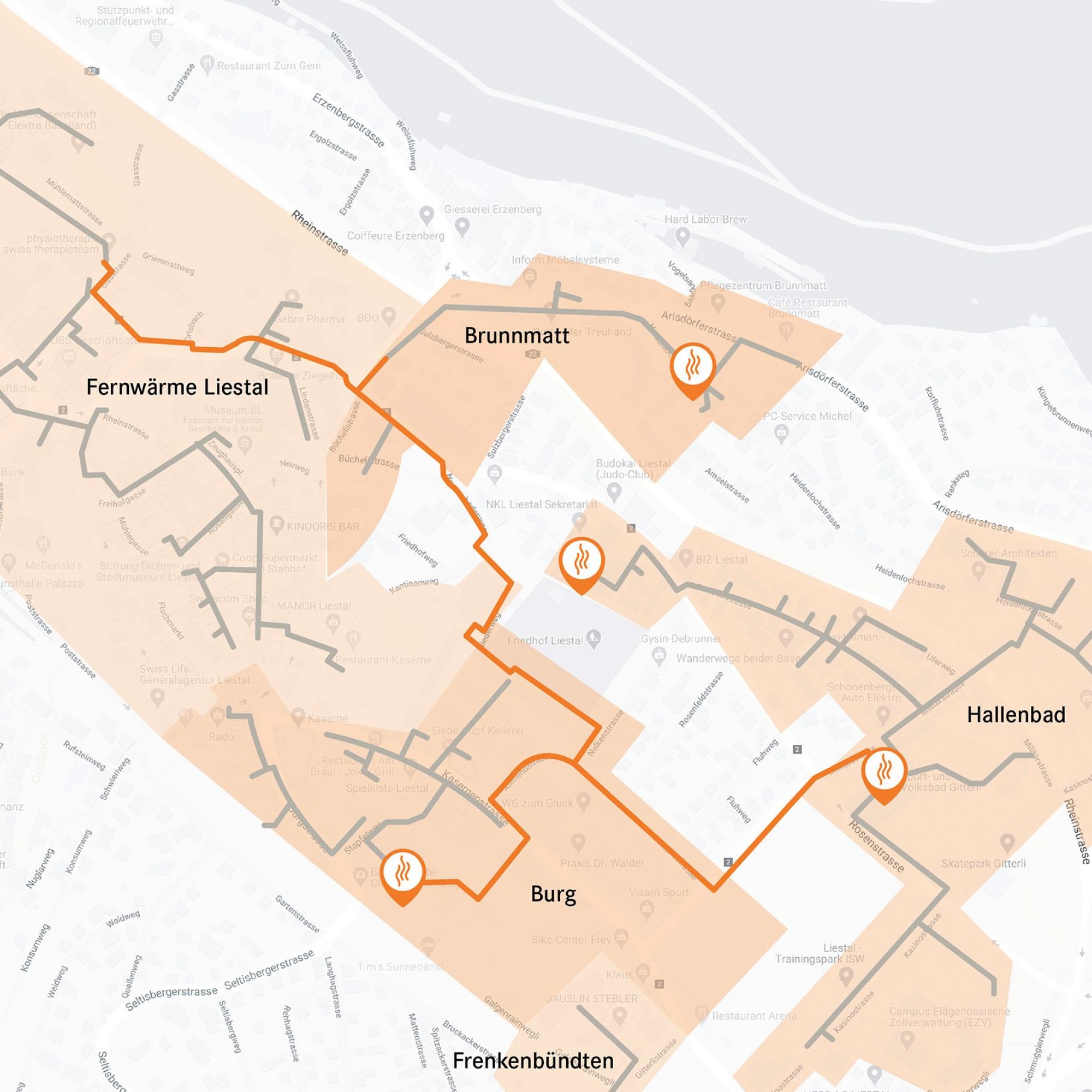 Übersicht Grosswärmeverbund Liestal (Plan)