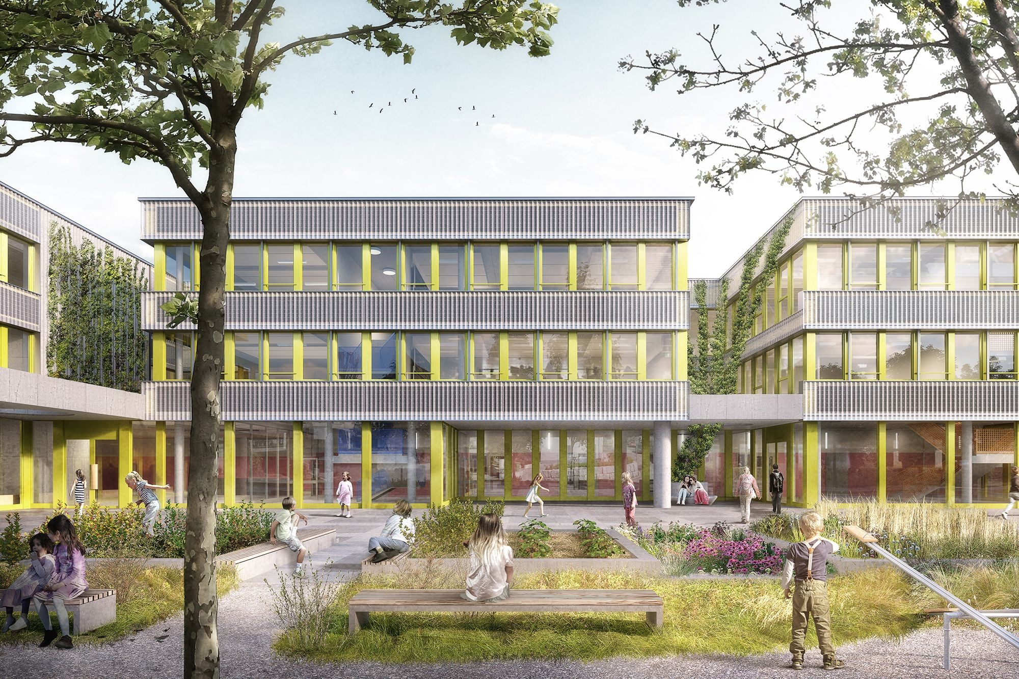 Visualisierung der neuen Schulanlage in Zürich-Seebach