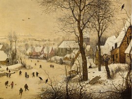 Winterlandschaft mit Eisläufern und Vogelfalle, Pieter Bruegel, um 1565