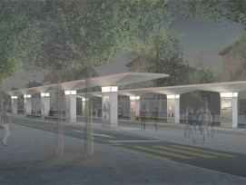 Visualisierung neue Tramhaltestelle Zehntenhausplatz in Zürich-Affoltern bei Nacht