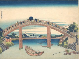 Japanischer Holzschnitt einer Brücke von 1830