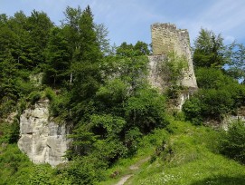 Vorburg der Ruine Grasburg mit Turm