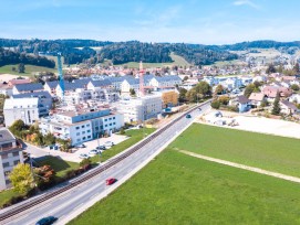 Luftaufnahme Projektbereich neuer Bahnhof Oberkulm