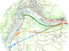 Grafik Varianten für Umfahrung Wolhusen Süd