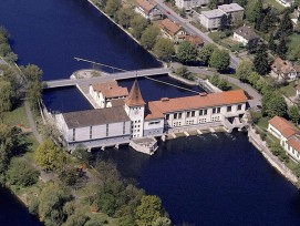 Kraftwerk Aarau Unterwasserseite um 1978