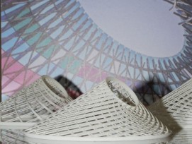 Arbeitsmodelle und Projektfoto vom "Vertical Panorama Pavillon"