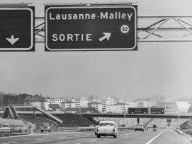 Nationalstrasse N1/Autobahn A1, Abschnitt Genf - Lausanne, Ausfahrt nach Lausanne-Malley, Blick nach Nordosten (NE).