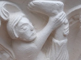 Hochchorkapitell mit der Darstellung von Pyramus und Thisbe (Detail), Gipsabguss