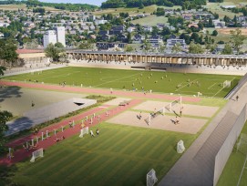 Visualisierung von Aussensportflächen im Fussballcampus Region Bern