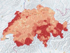 Karte der Schweiz mit Radon-Verbreitungsgebieten