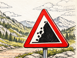 Illustration von einem Steinschlag-Warnschild