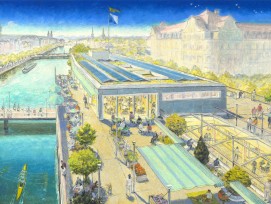 Illustration des Papierwerd-Areals mit Globusprovisorium in Zürich