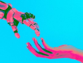 Roboter- und Menschenhand (Illustratiom)