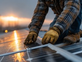 Montage eines Solarpanels. (Detail)