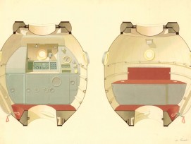 Farbstudie für den Wohnbereich des Raumschiffs Sojus-M , 1970–1974, Entwurf wurde nicht realisiert. (Archiv Galina Balschowa /DAM)  