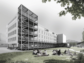 Der «Bau 745» in der Viscosistadt Emmen wird ab nächstem Sommer zum Studienort vieler Designer und Künstler von morgen. (Visualisierung: EM2N)