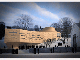 Wie ein Schiff erhebt sich die neue Kirche gegenüber der alten. (Bilder Snøhetta)