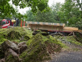 Die Holzelemente werden durch den Tierpark Goldau zur Baustelle transportiert. (zvg)