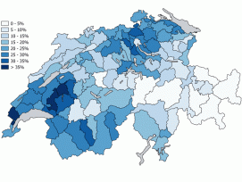 Entwicklung der Wohnbevölkerung 2015 bis 2040 (Grafik: FPRE; Quellen: Prospektivmodell FPRE, Kartengrundlage BFS Geostat/swisstopo)