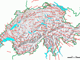 Koordinatendifferenzen zwischen den Bezugsrahmen von 1903 und heute. (swisstopo)
