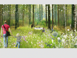 Poetische Installation: Glöckchen zwischen Bäumen und Sträuchern im Wald. (International Garden Festival)