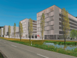 Holz ist eines der prägenden Elemente des Innovationsparks in Villigen. (Visualisierung: Erne AG Holzbau-Hornberger Architekten AG)