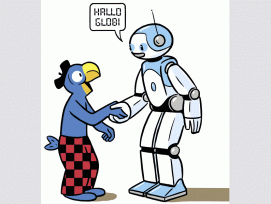 Neben leuchtenden Mehlwürmern und einer fiesen Spinne macht Globi an der ETH auch Bekanntschaft mit Robotern. (Daniel Frick, Globi-Verlag)