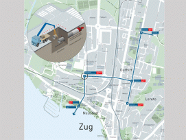 Im Microtunneling-Verfahren (Kreis) wird unter der Stadt Zug hindurch ein Entwässerungstunnel erstellt. (zvg)