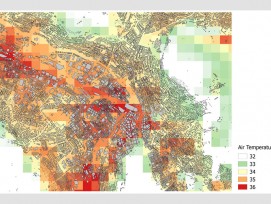 Hitzeinseleffekt in Zürich während der Hitzewelle im Juni 2017: Stadtplan der Limmatstadt mit den modellierten mittleren Lufttemperaturen.  (Bild: zvg)