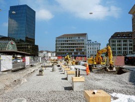 Grossbaustelle St. Gallen: Rund um den Bahnhof St. Gallen wird alles neu,  um die steigende Zahl an Passagieren  besser bewältigen zu können.