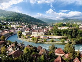 So soll das von Mario Botta entworfene Thermalbad im Badener Bäderquartier aussehen.