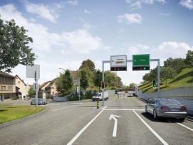 Visualisierung des Knotens Bruggerstrasse und Hangeinschnitt.