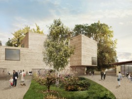 Das Erweiterungsprojekt der Fondation Beyeler von Atelier Peter Zumthor: Haus für Kunst und Pavillon (rechts), Sicht aus dem Berower Park.