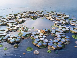 Eine Visualisierung zeigt, wie die bis zu 500'000 Quadratmeter grosse «Oceanix City» aussehen könnte.