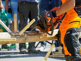 Schweizermeisterschaft Holzhauerei Wettkampf an der Forstmesse in Luzern.